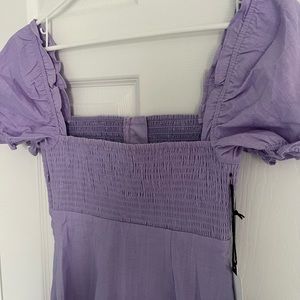 NWT ASTR The Label Cotton Poplin Puff Sleeve Mini Lavendar Dress Smocking Size S